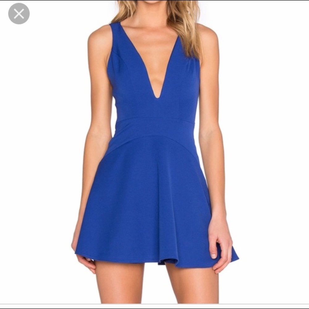NBD Cobalt blue deep v mini dress